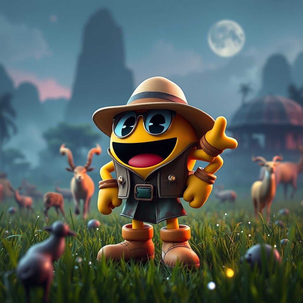 Pac-Man on Safari in Mystical Indian Landscape