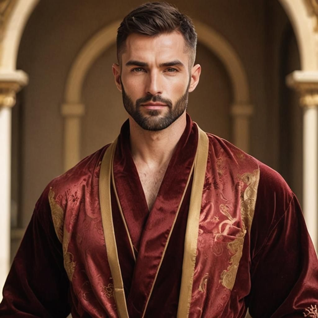 Elegant Man in Golden Robe, Impressionist Portrait