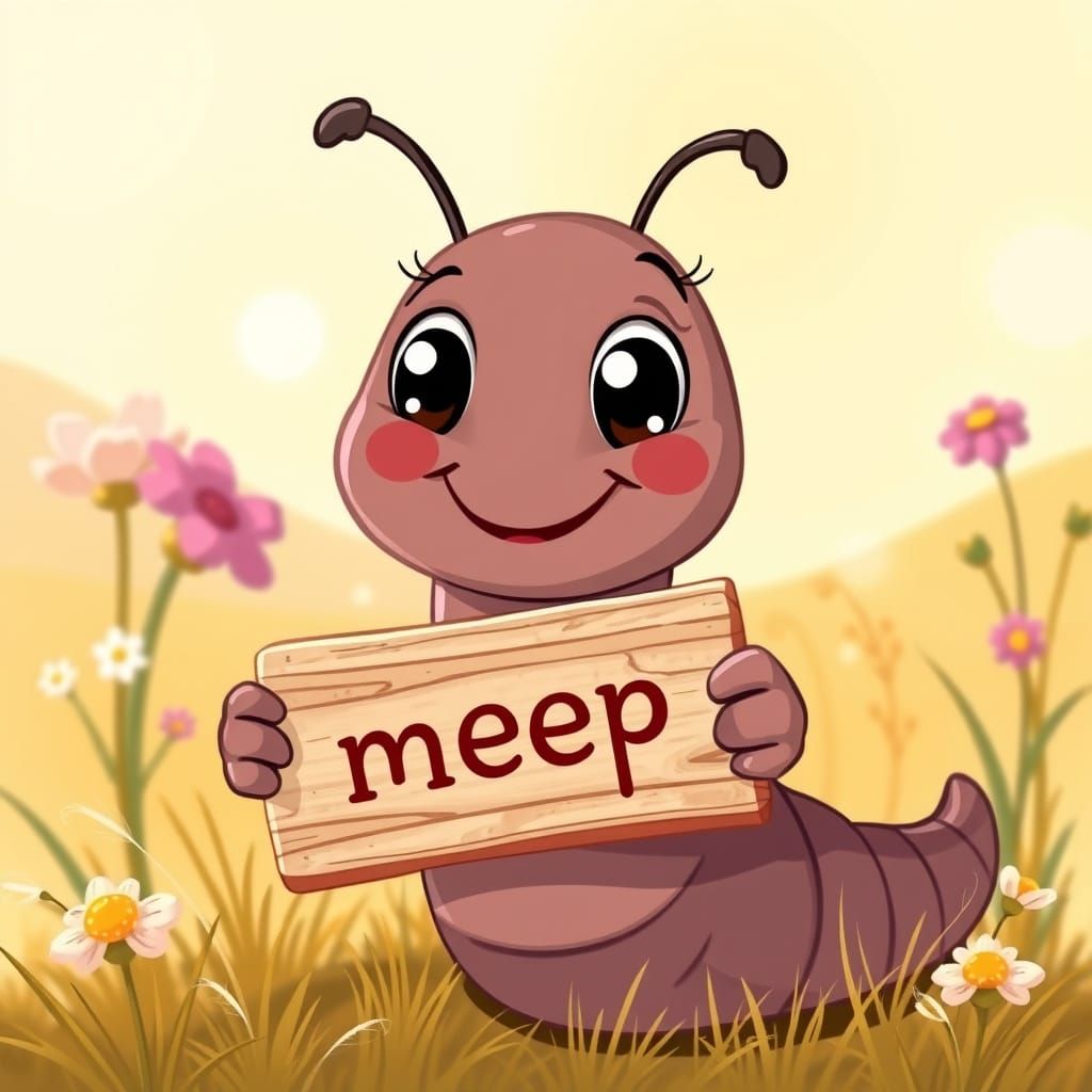 Whimsical Cartoon Worm in Sunny Meadow