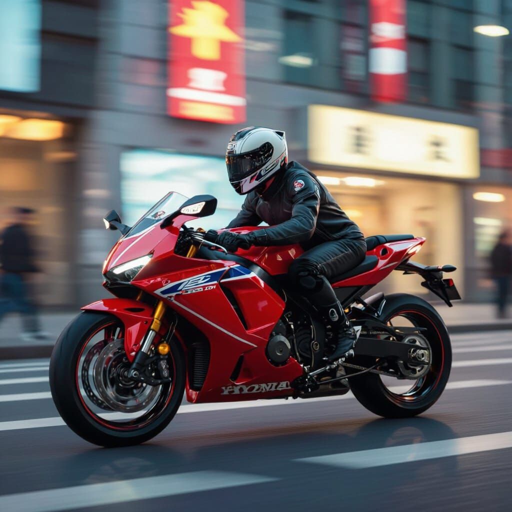 Honda Motorcycle in Motion with Vibrant Colors