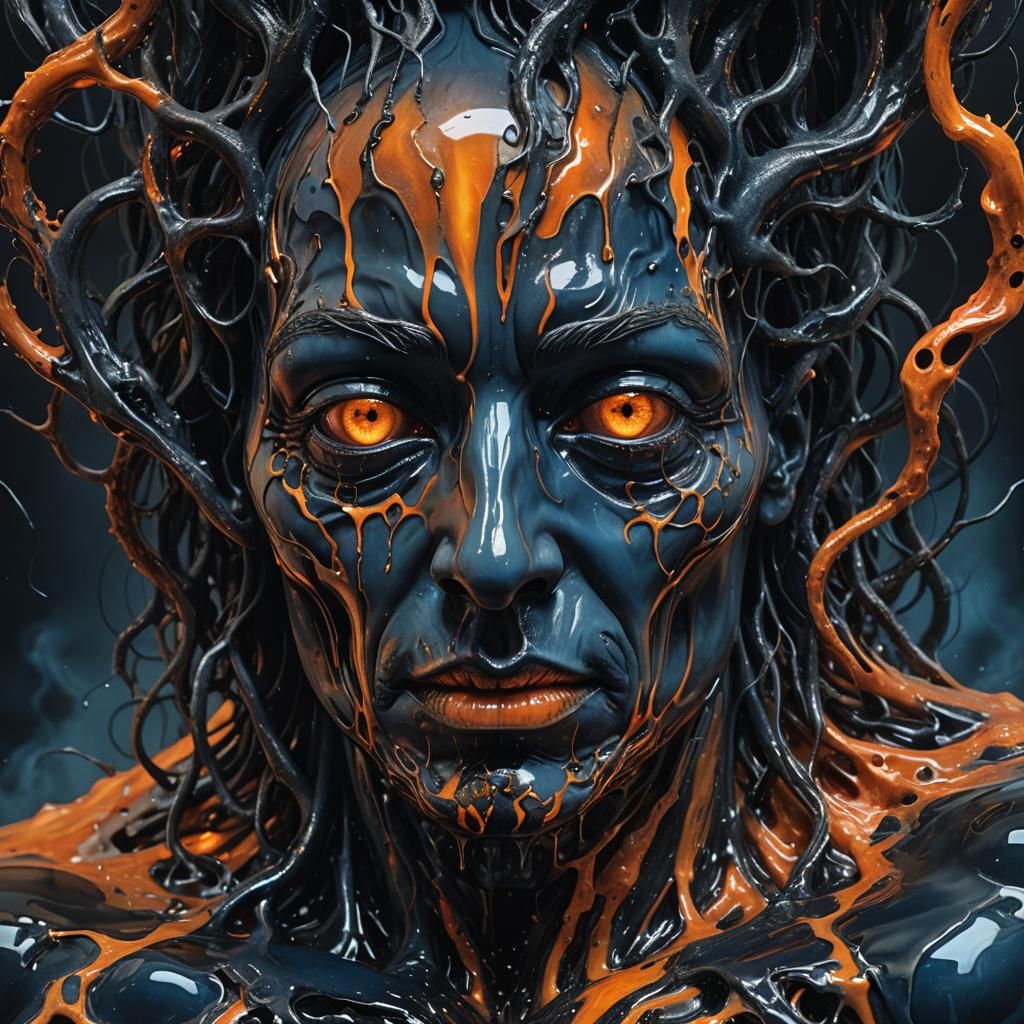 Surreal Viscous Face Melt: A Dark Fantasy Oil Painting