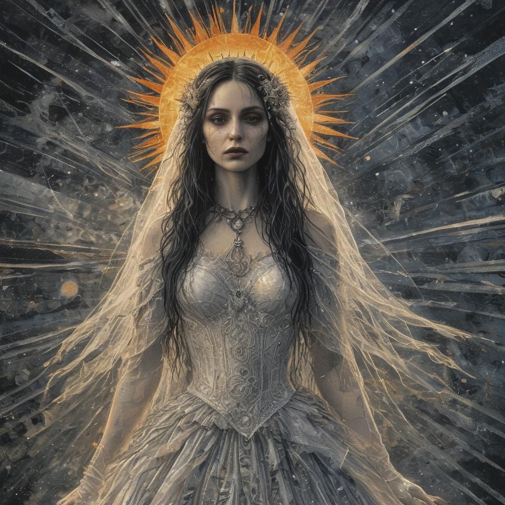 Post-Apocalyptic Solar Goth Bride in Mixed Media