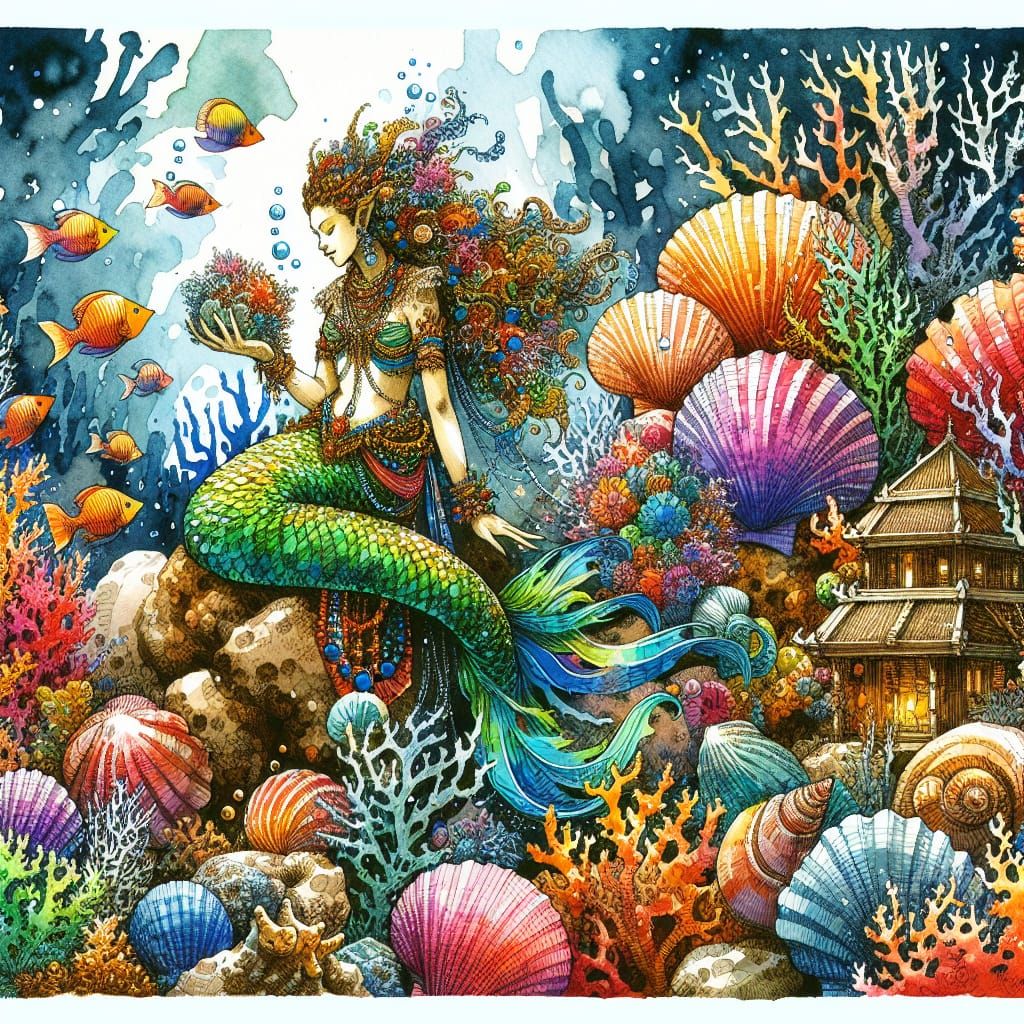 Majestic Mermaid of Hispanic Descent in Vibrant Underwater R...