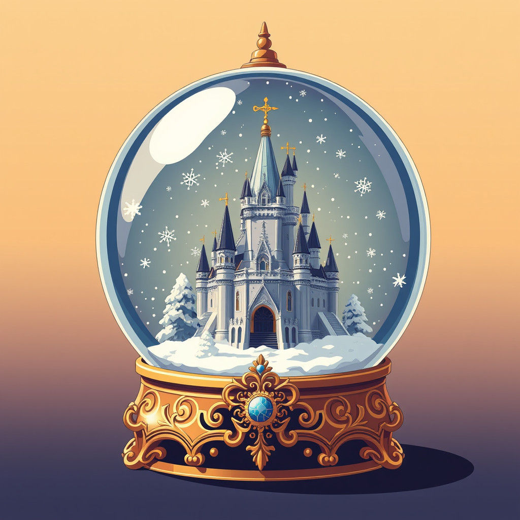 Golden Snow Globe with Silver Castle: Manga Style