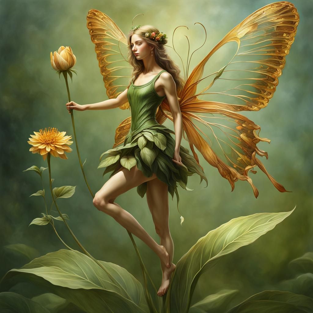 Fairy on Flower in Leonardo da Vinci Style