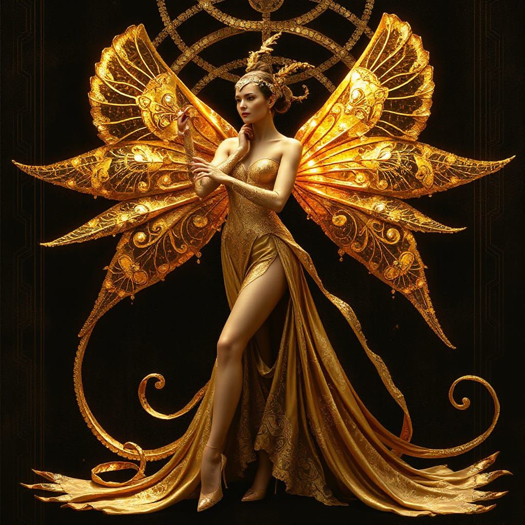 Golden Goddess of Whimsy in Opulent Art Deco Finery
