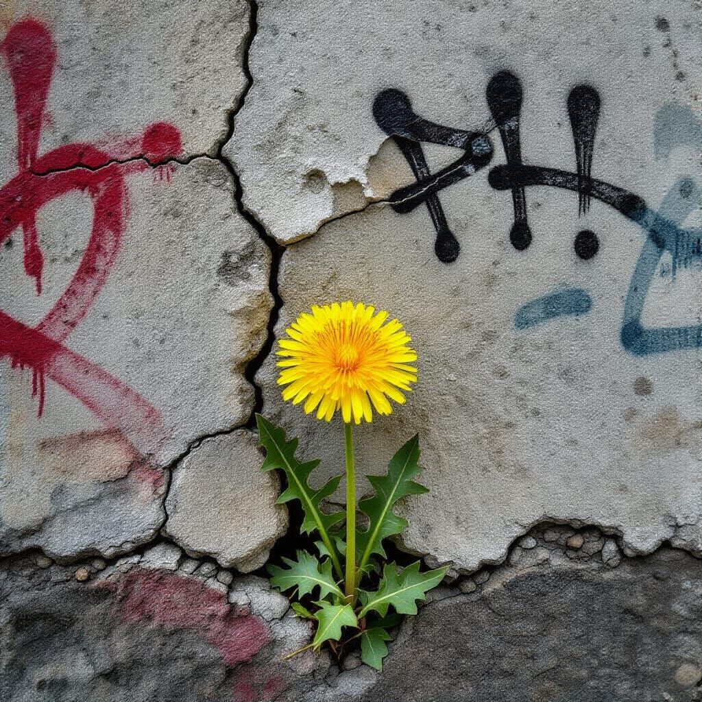 Dandelion Blooms in Urban Decay: Photorealistic Art