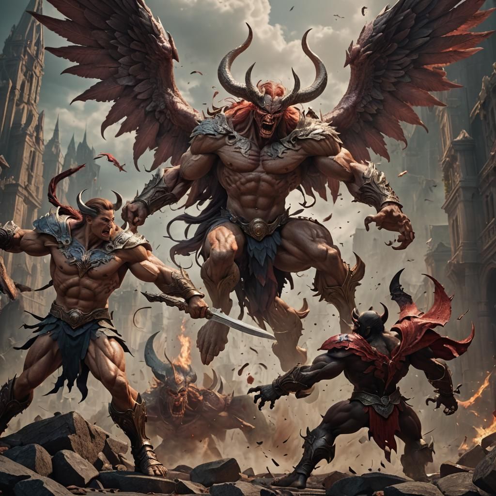 Epic Angel vs Demon Battle in Detailed Matte Painting