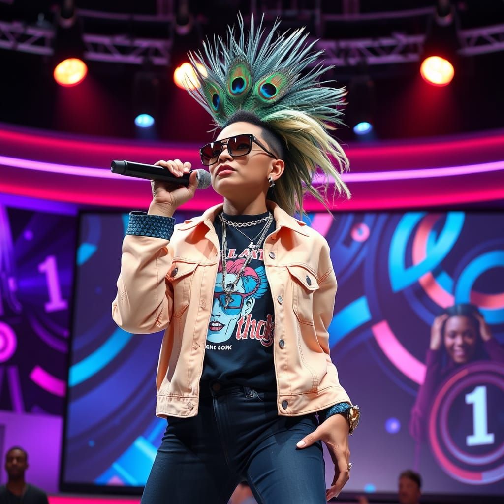 Rapper with Peacock Mohawk on TV Show Stage