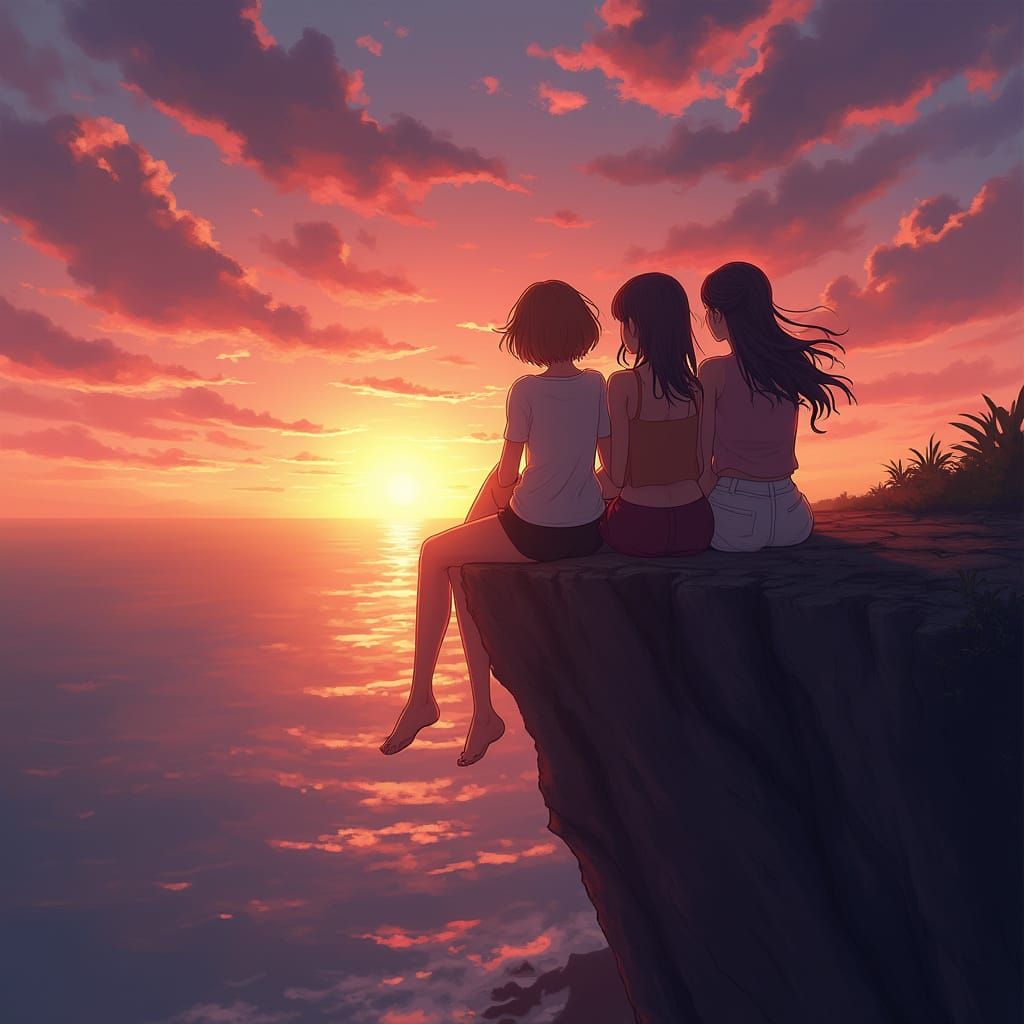 Friends on a Cliff Watch Sunset, Hearts United