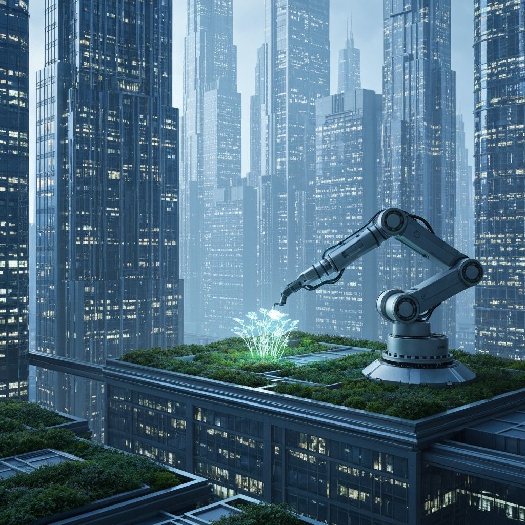 Bioluminescent Flower Held by Robot Arm on the Moon