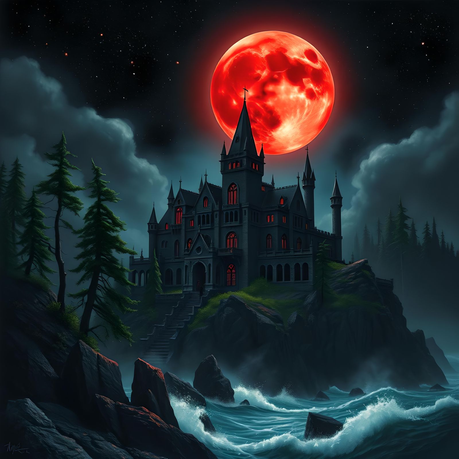 Dracula's Castle: Occult Horror Landscape in Doré Style