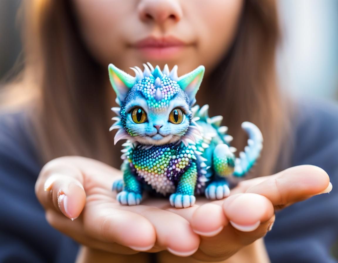 Macro Photo of Tiny Hybrid Cat Dragon