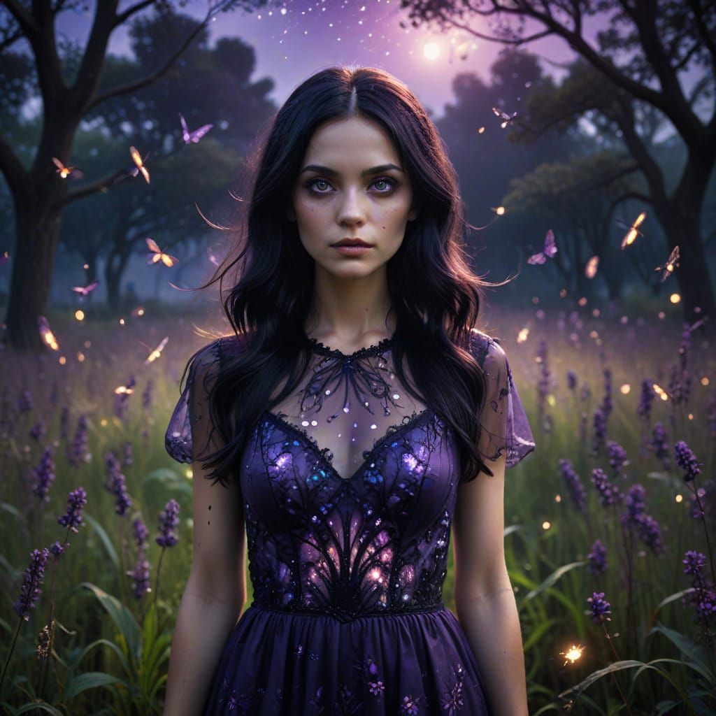 Gothic Psychedelic Graffiti Lady with Violet Eyes