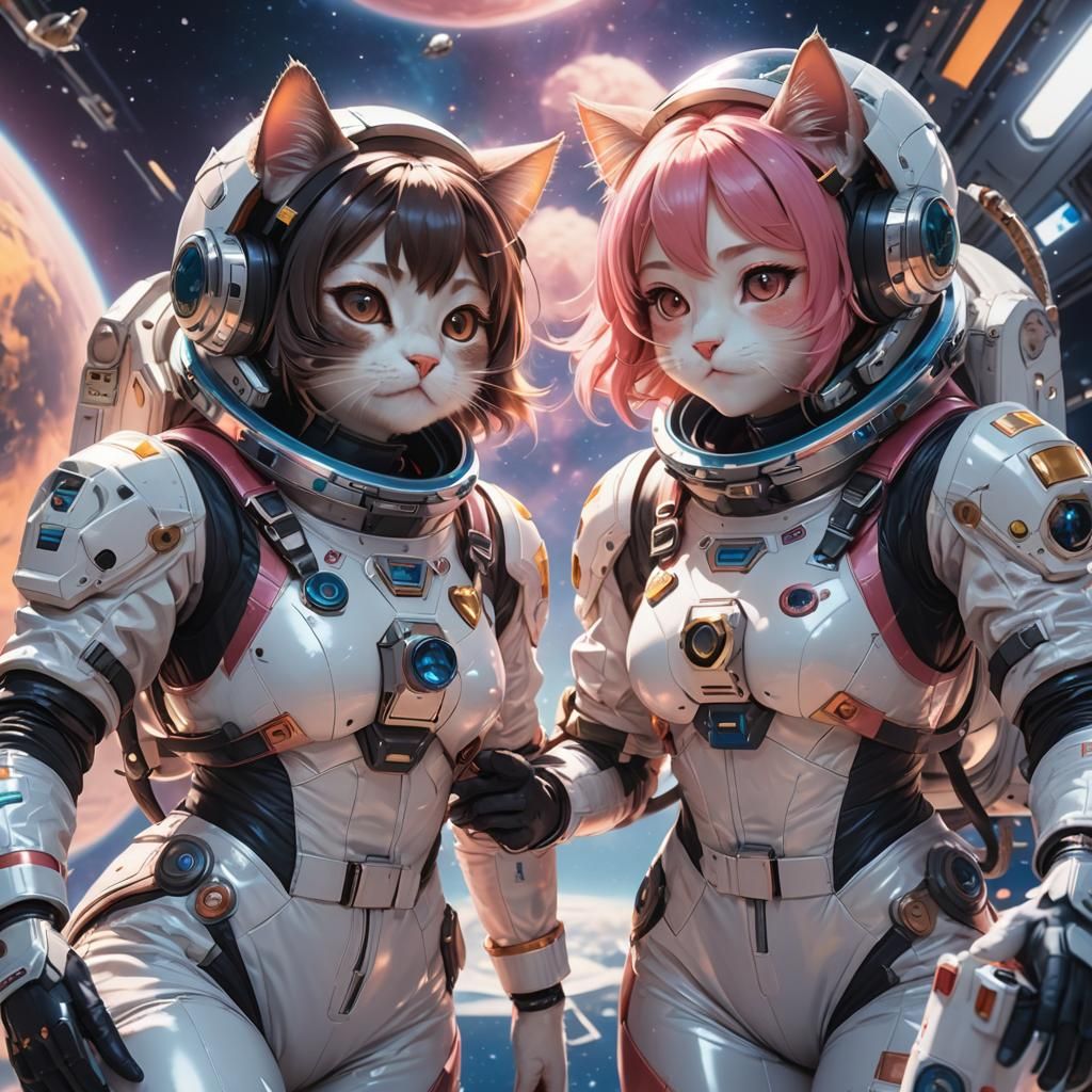 Kawaii Cat Girl in Space: 3D Anime Art