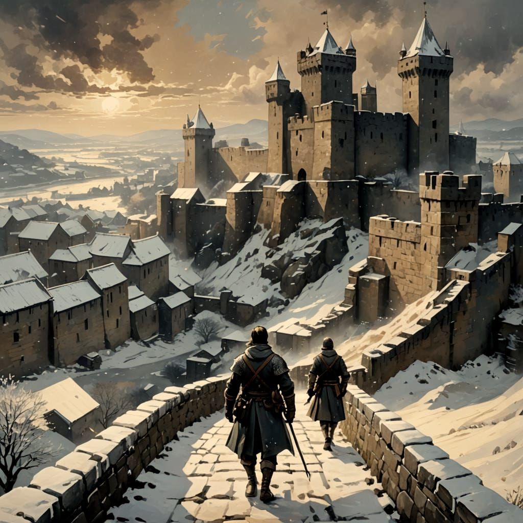 Caerleon Ramparts in Winter: Anime-Style Medieval Fantasy