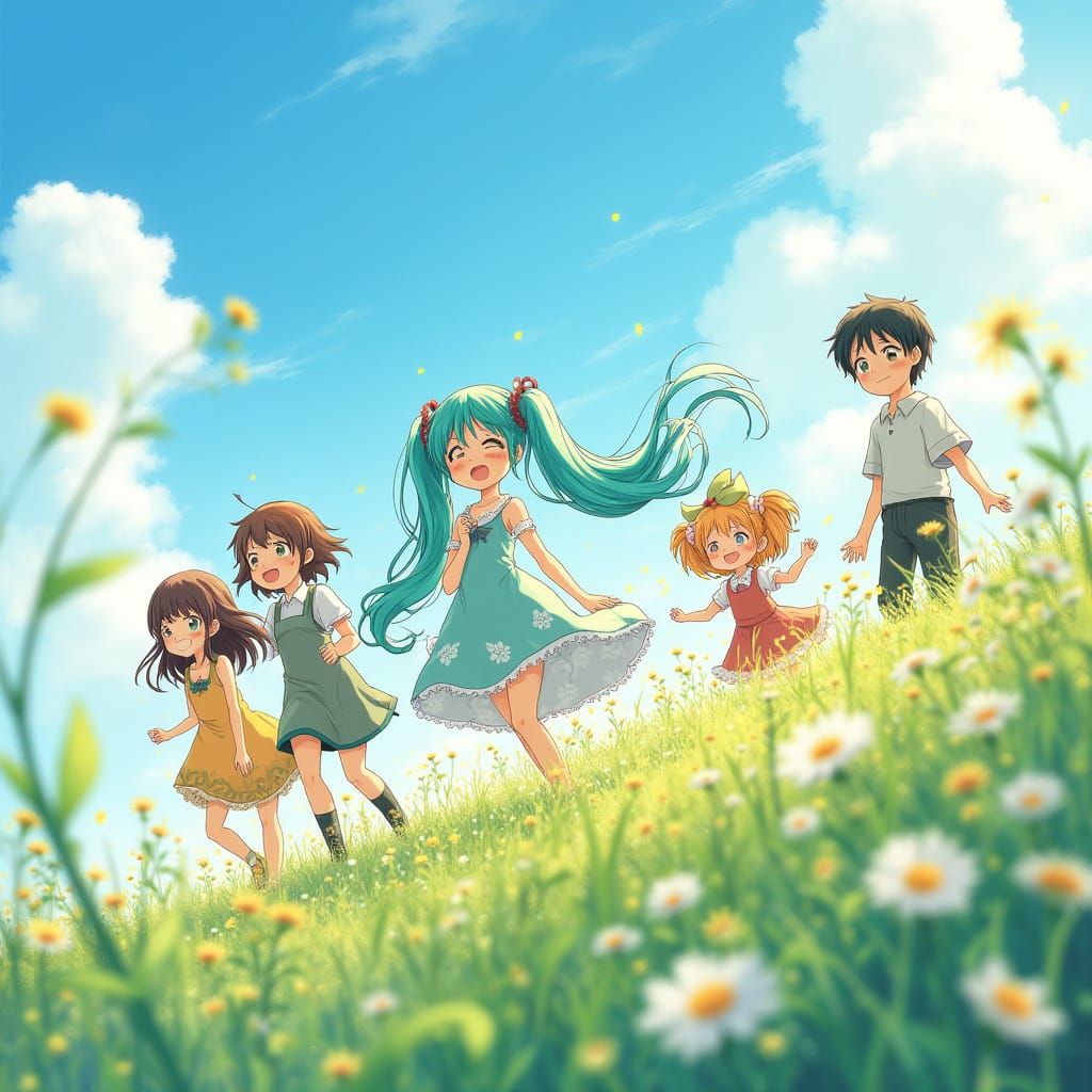 Hatsune Miku Picnic in Ghibli Style Meadow