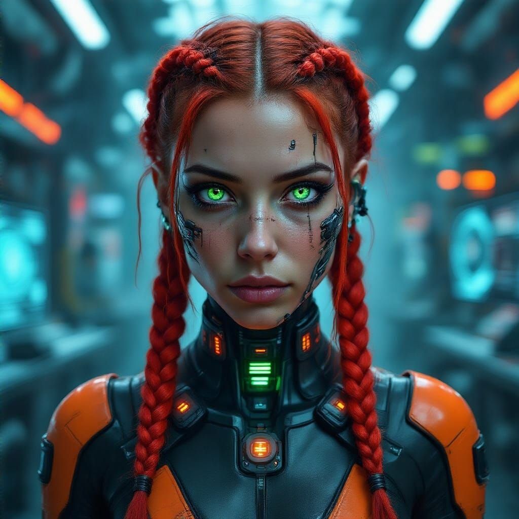 Cyberpunk Netrunner Portrait in Neon Hues