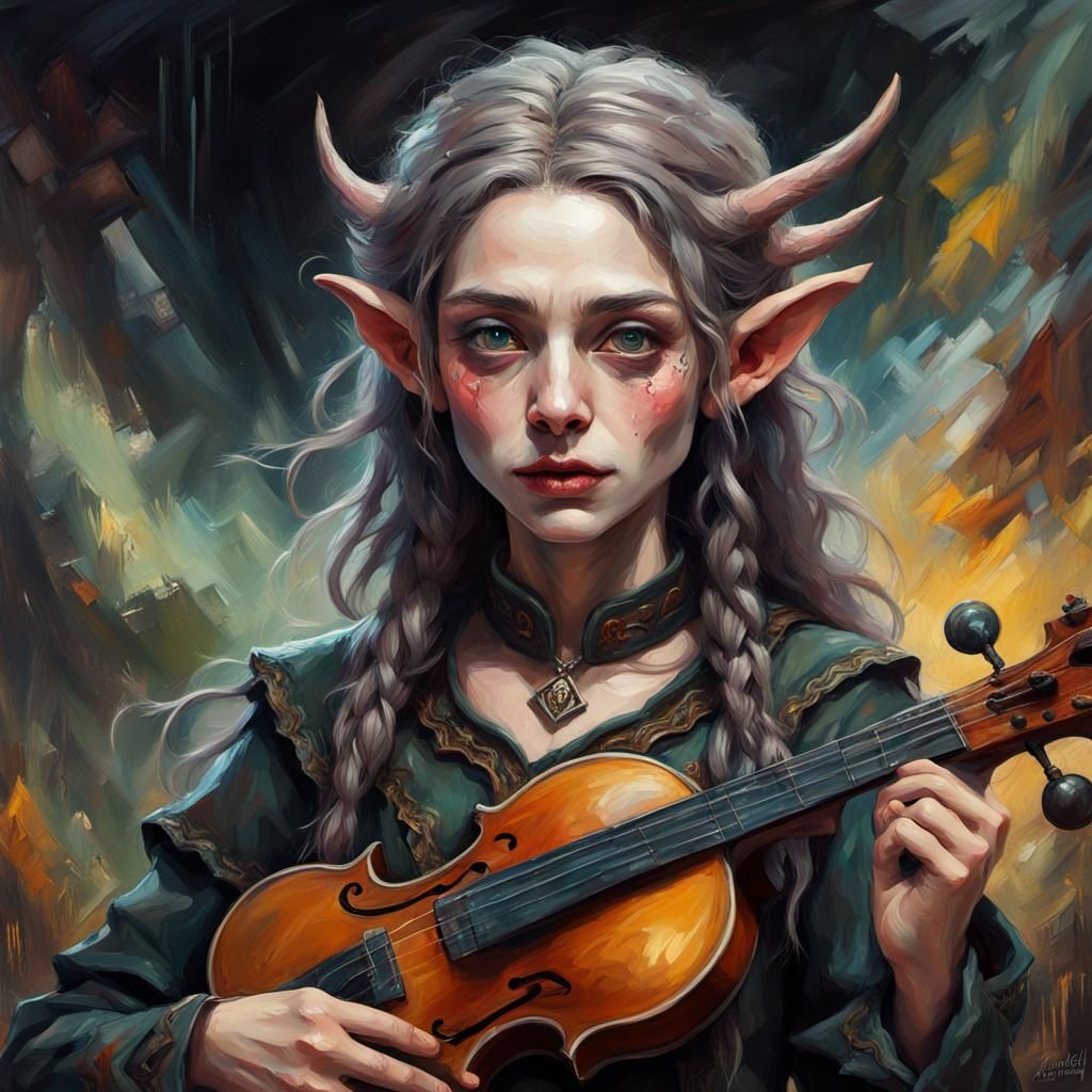 Gothic Elf Musician: An Impressionist Impasto Painting