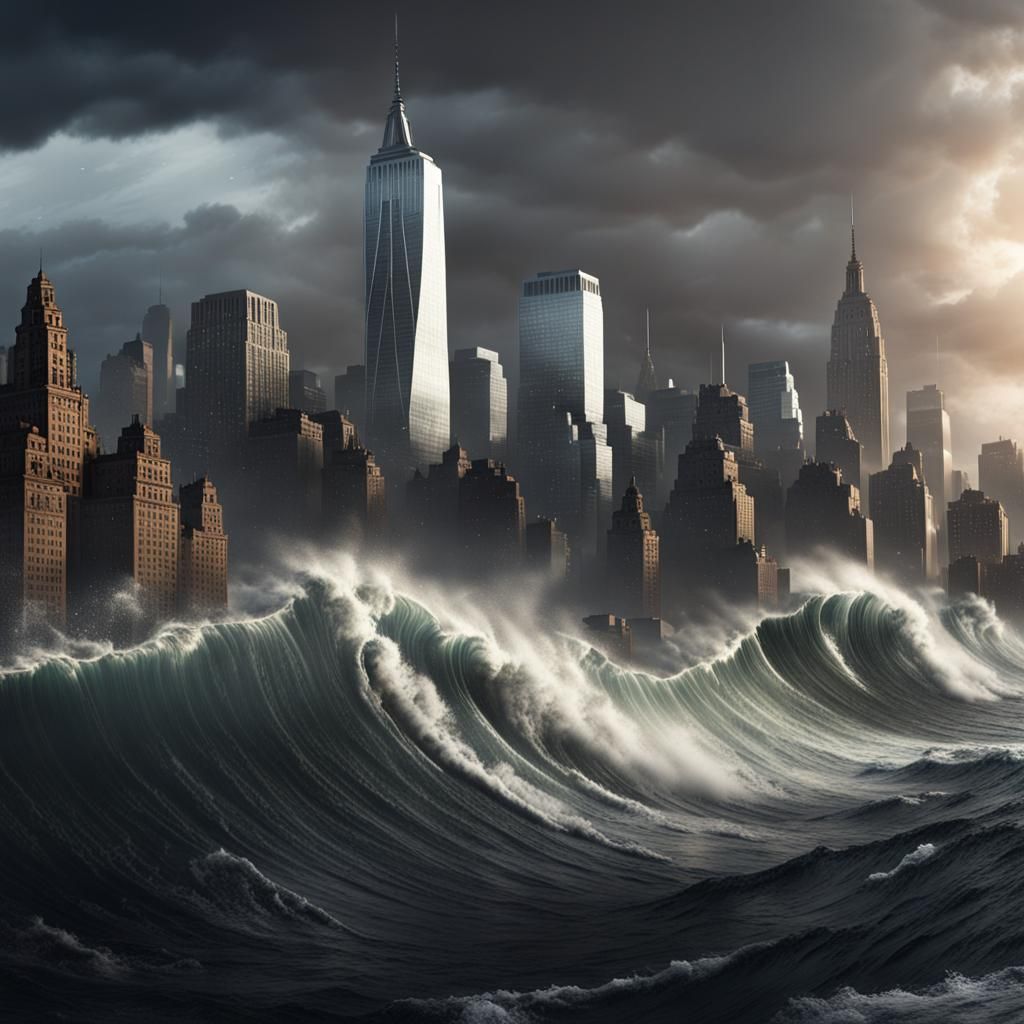 Gigantic Tsunami Devastates New York City in 8K