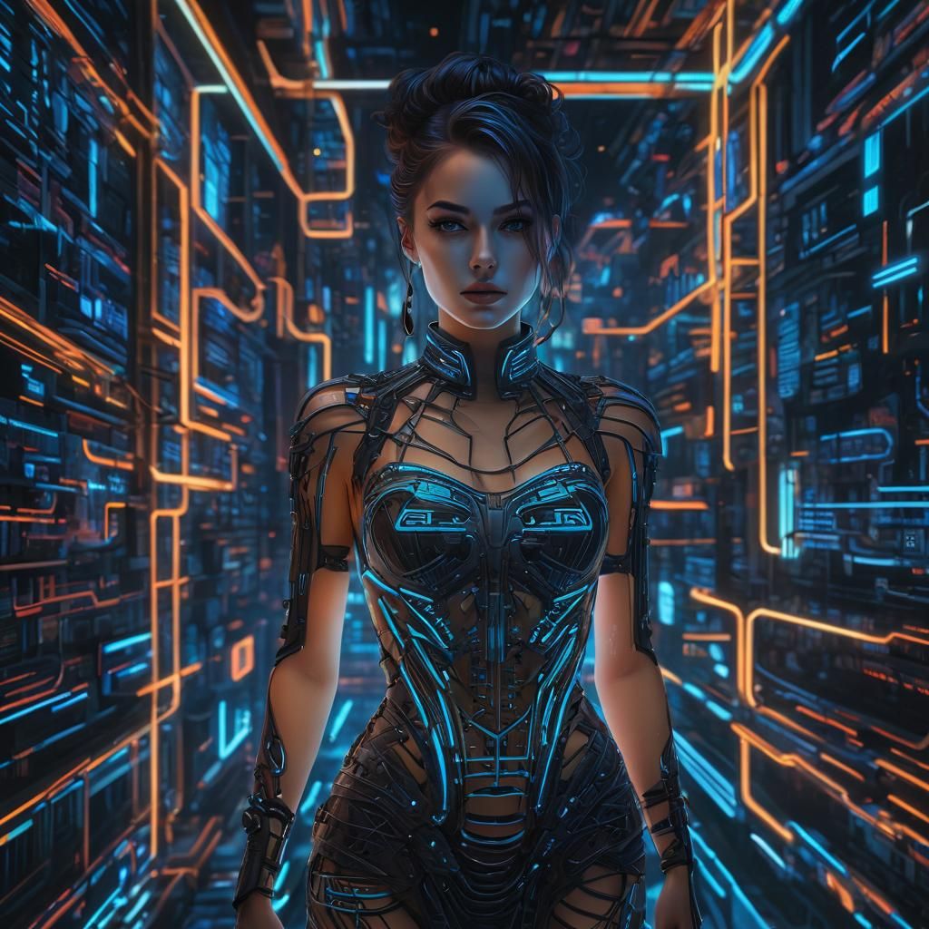 Neon Woman in Cyberpunk Dress