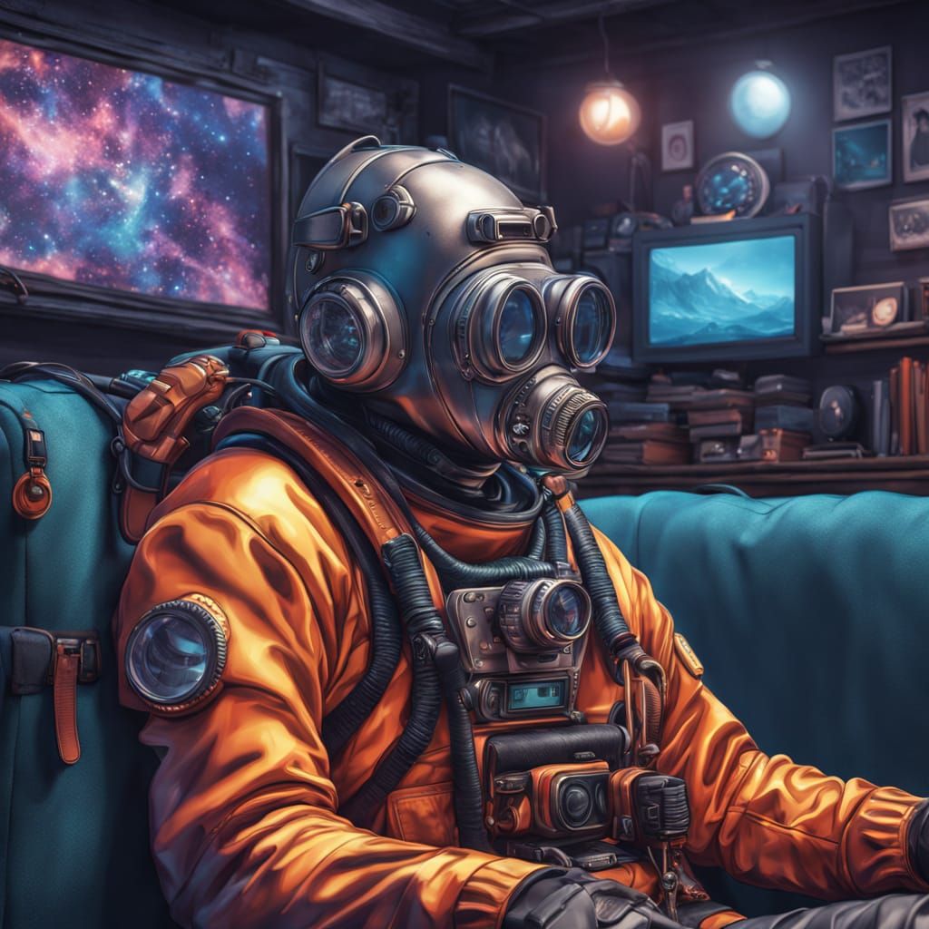 Undead Diver in Neon Cosmic Oasis