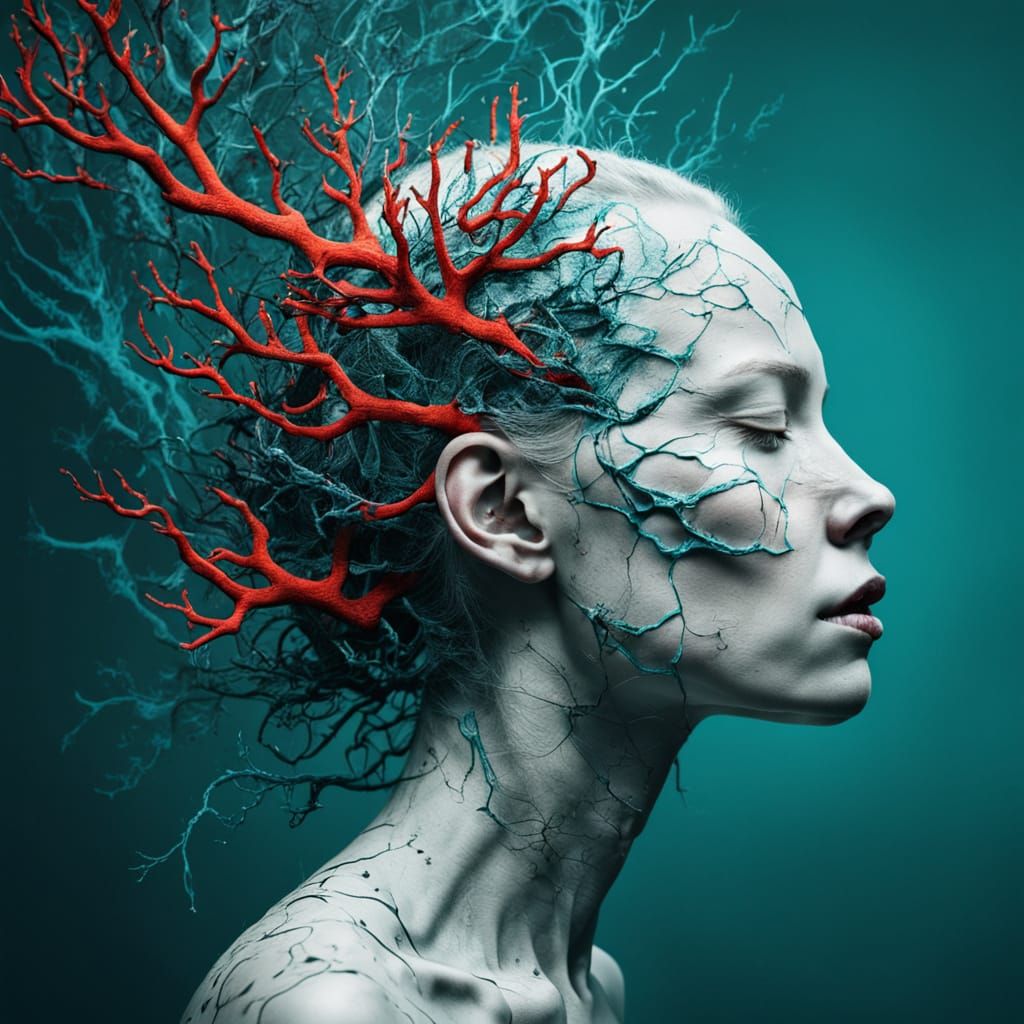 Surreal Albino Woman Portrait with Vein Explosion