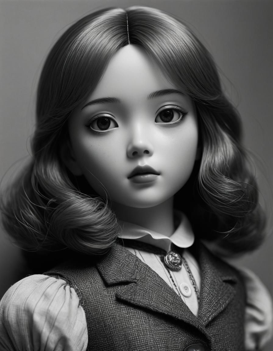 Beautiful Girl Doll in Hyperrealistic Film Noir Style