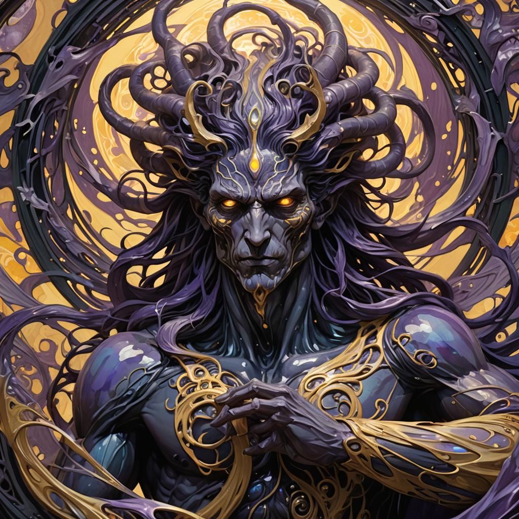 Cursed Hydro God Rises: Dark Fantasy Art Nouveau