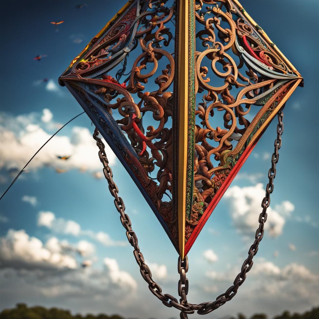 Kite Chain Soaring in the Wind: Hyperrealistic Image