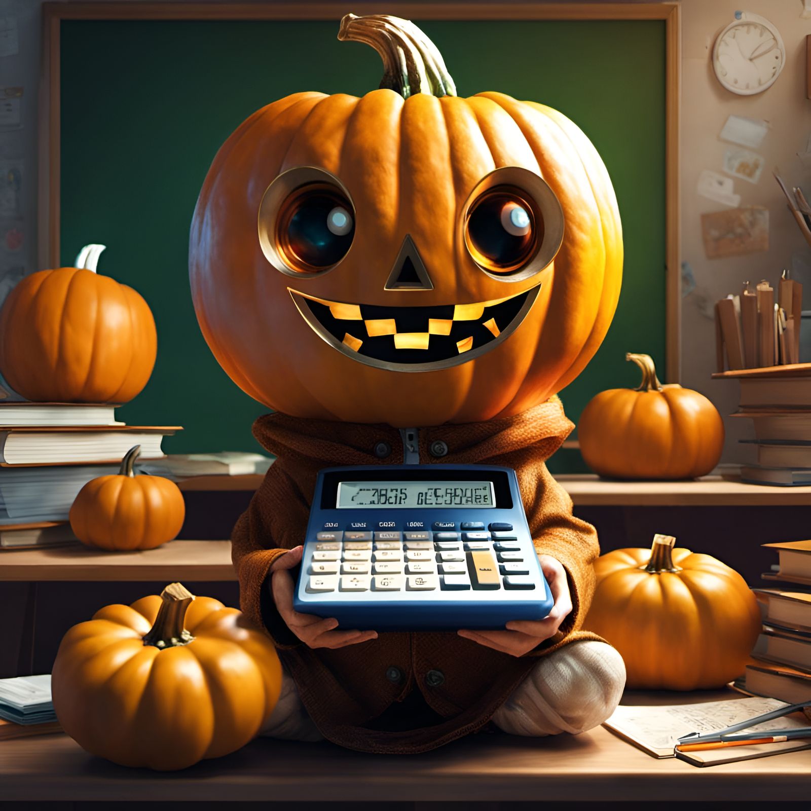 Adorable Pumpkin Student in Classroom Portrait