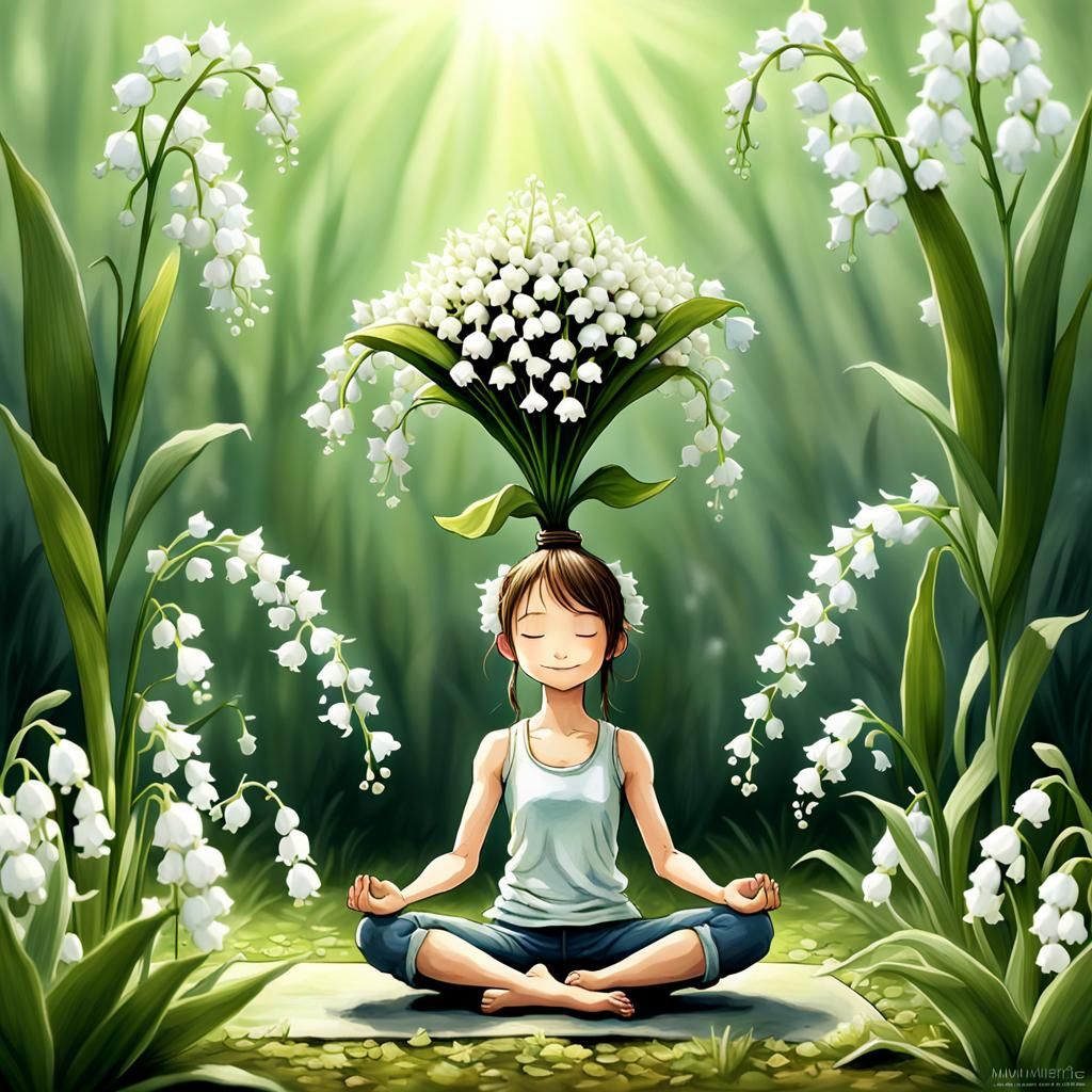 Joyful Woman Doing Yoga in Anime Style