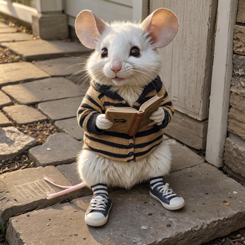 Mouse Reading Book in Fantasy Art Style