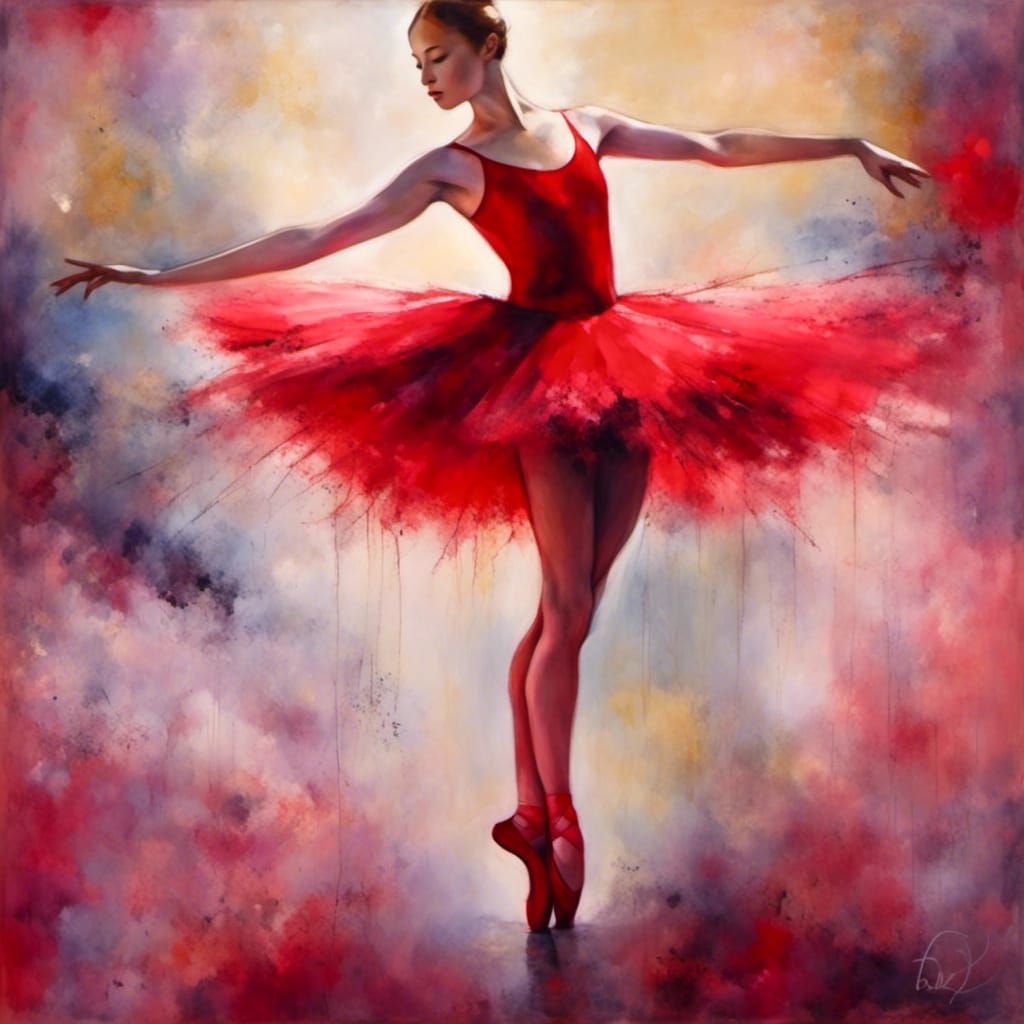 Ballerina in Red Tutu with Divine Light