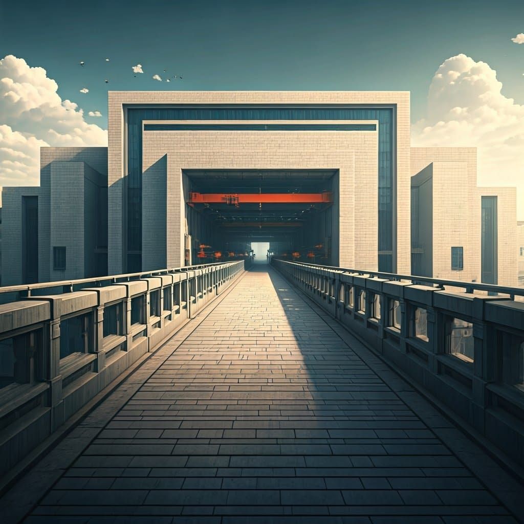 Colossal Stone Facility With Open Pillars, Industrial View