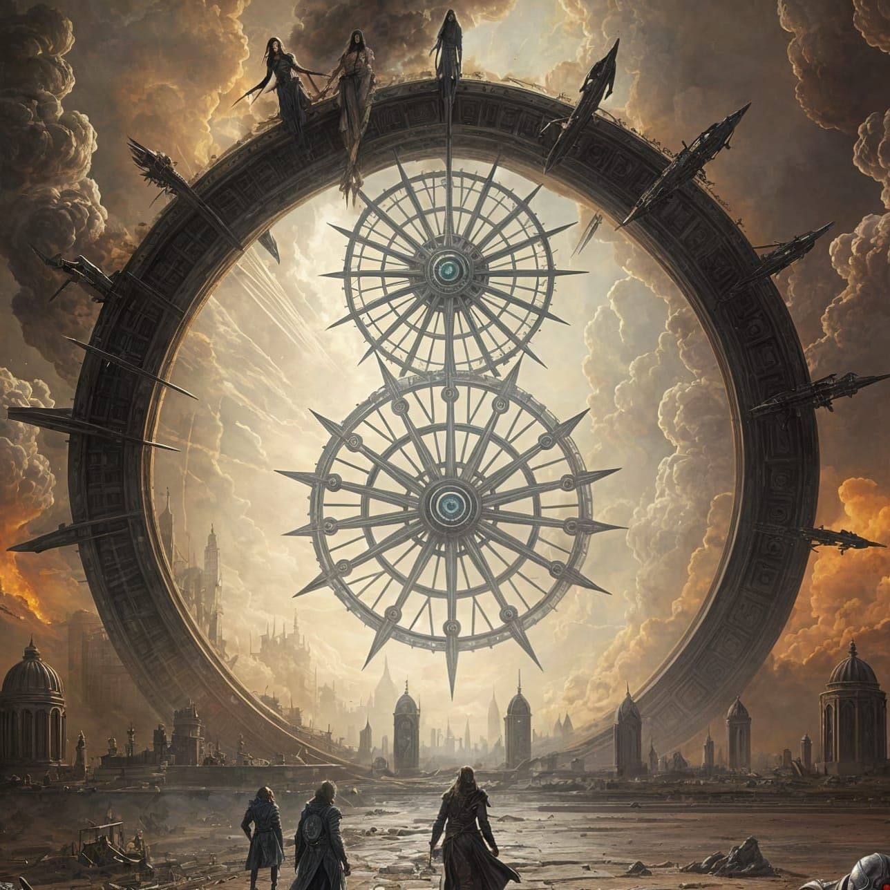 Ethereal Wheels Within Wheels Scene in Dark Fantasy Style