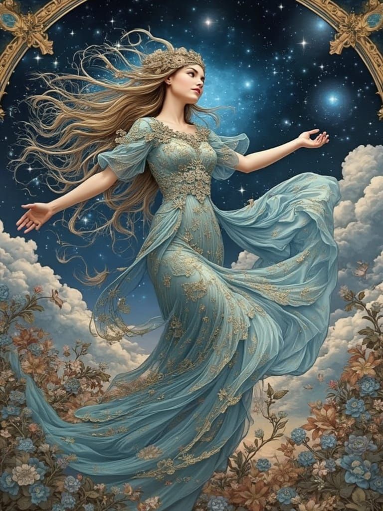 Celestial Being Graces Runway in Art Nouveau Style