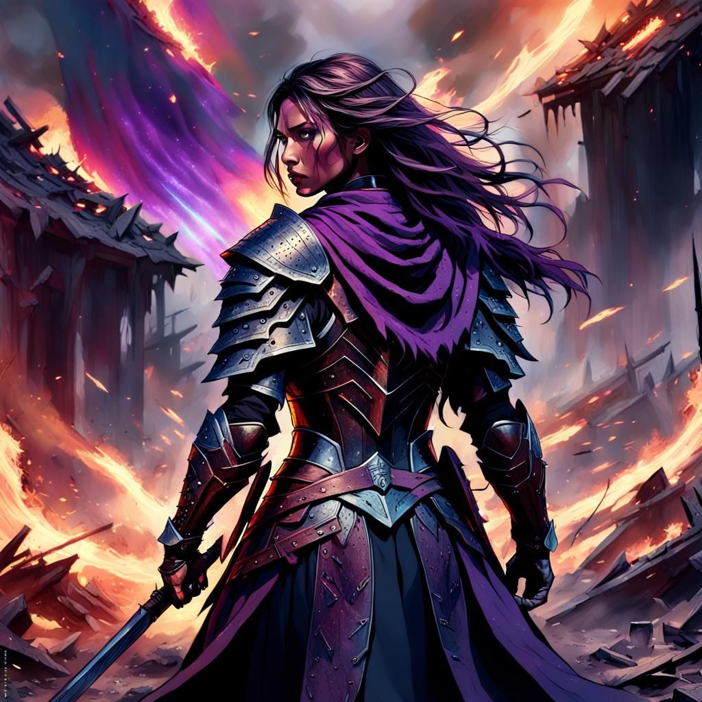 Epic Dark Fantasy Warrior in Chaotic Battle