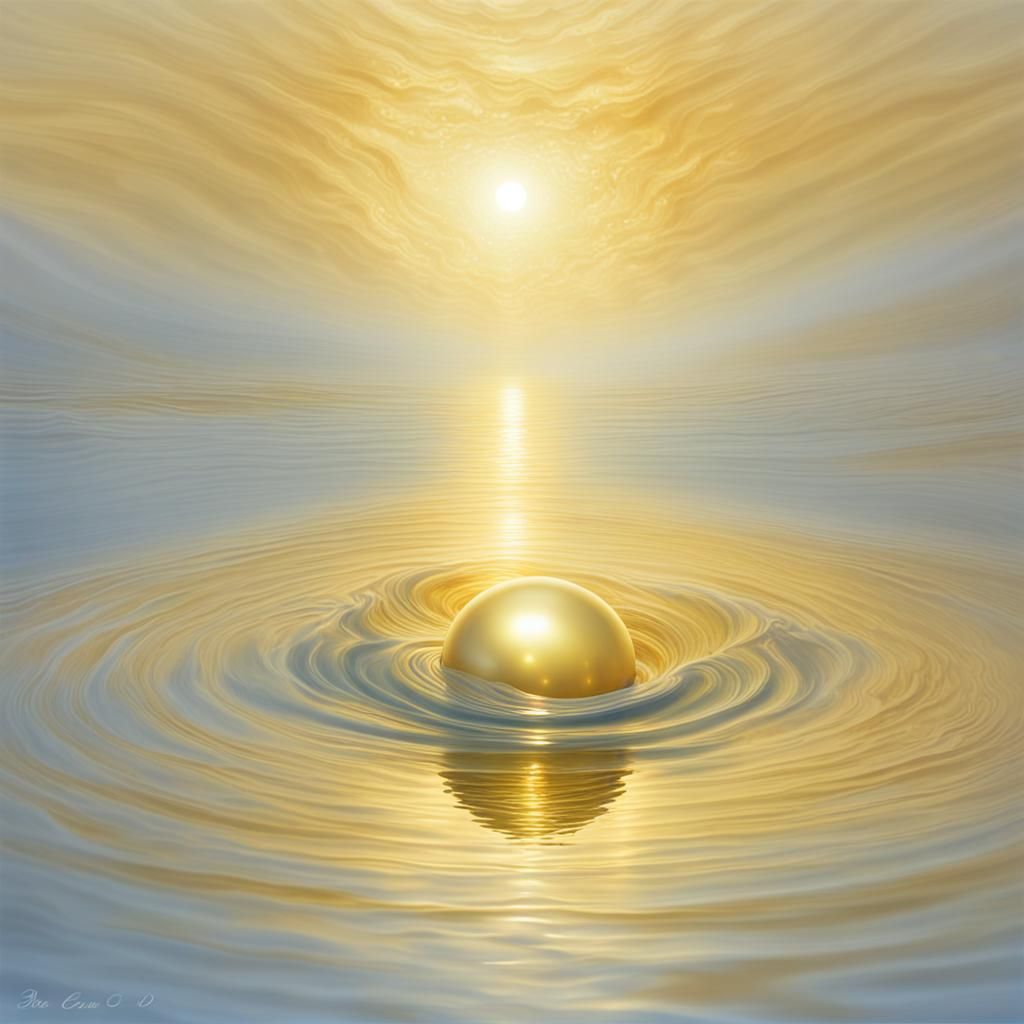 Illuminated Golden Pearl Radiating Light