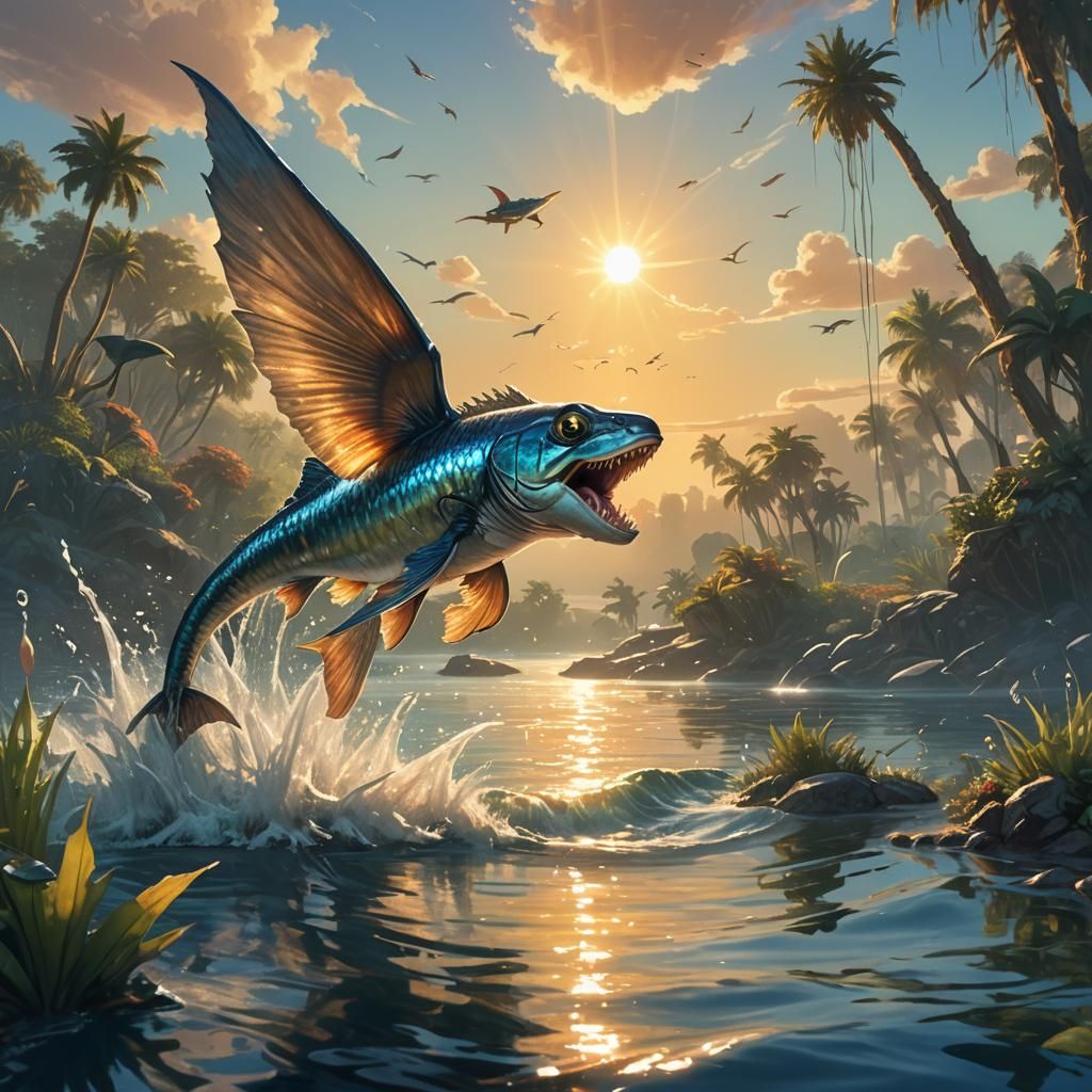 Flying Fish and Dinosaurs at Sunrise