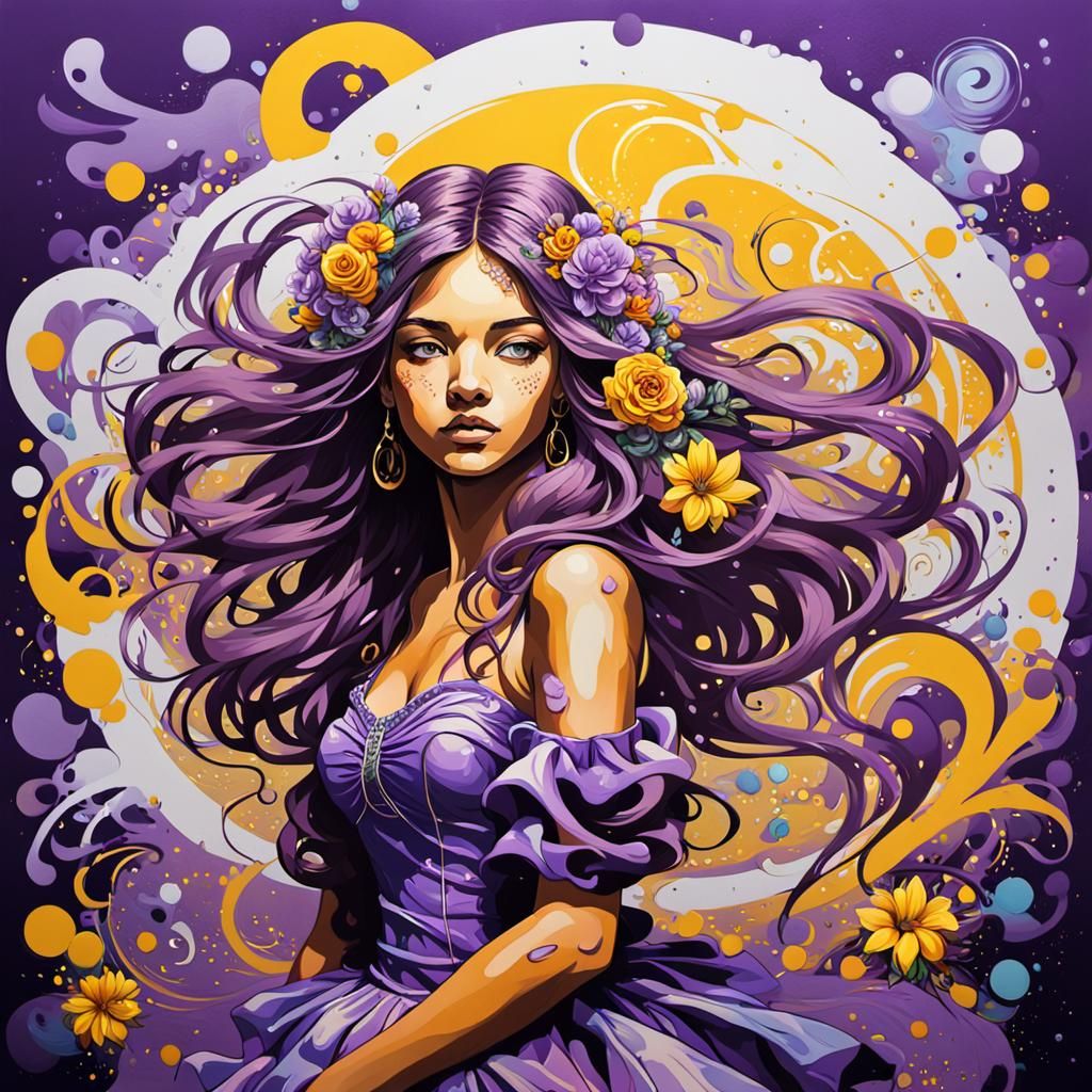 Quinceañera in Dreamlike Graffiti Art Nouveau Scene