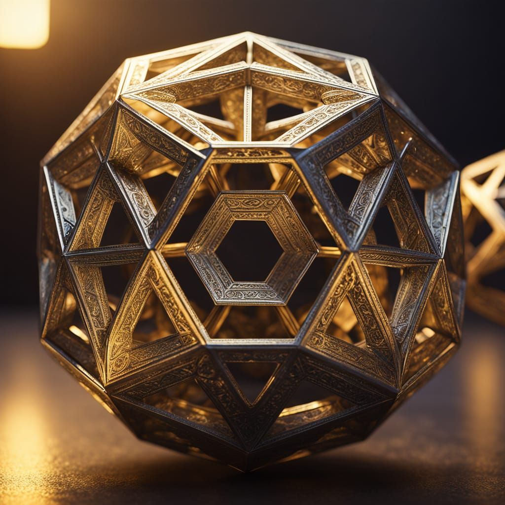 Hyperrealistic Golden Sphere Inside Geometric Shapes