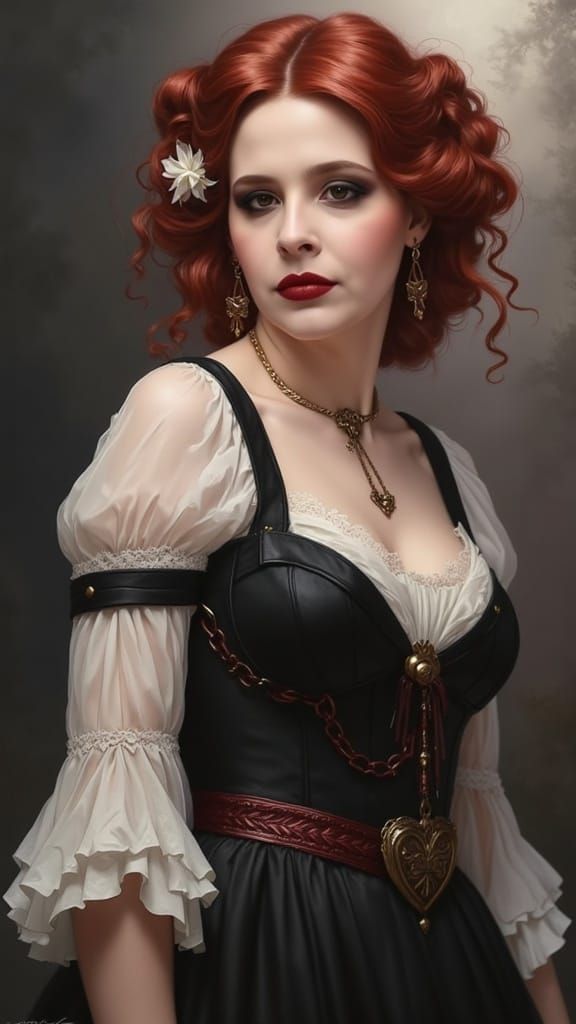 Gothic Victorian Beauty with Dark Eyes and Dramatic Hair