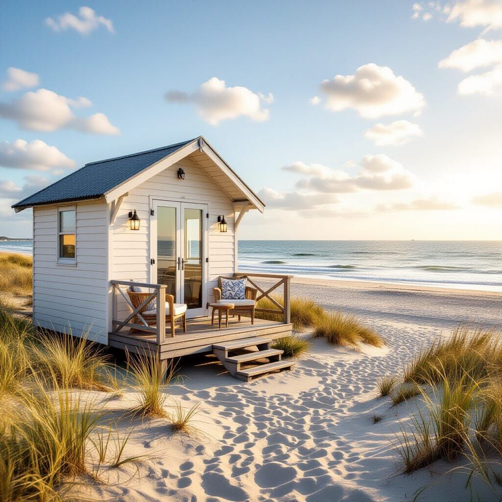 Cozy Beach Hut with Sea View in Dreamy Soft-Focus Style