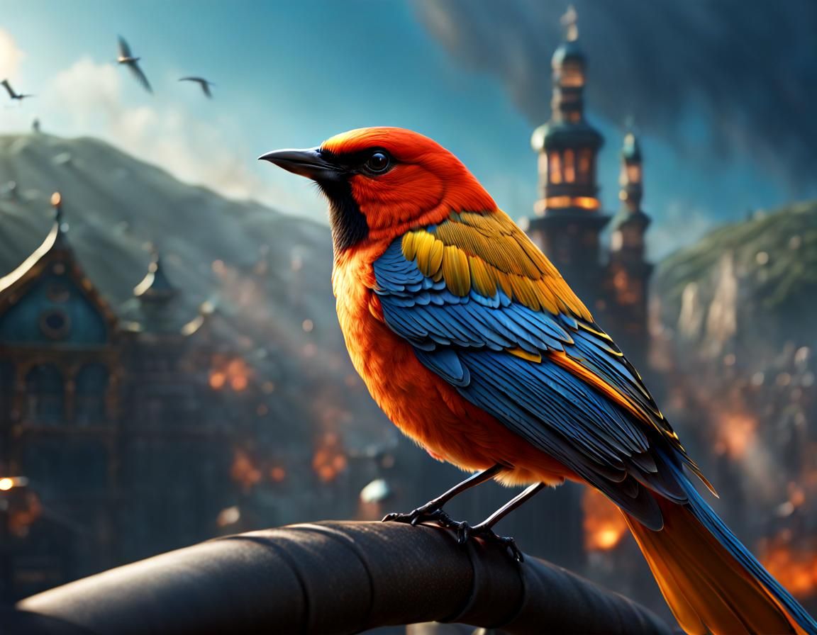 Close-Up Bird Portrait in Matte Painting Style