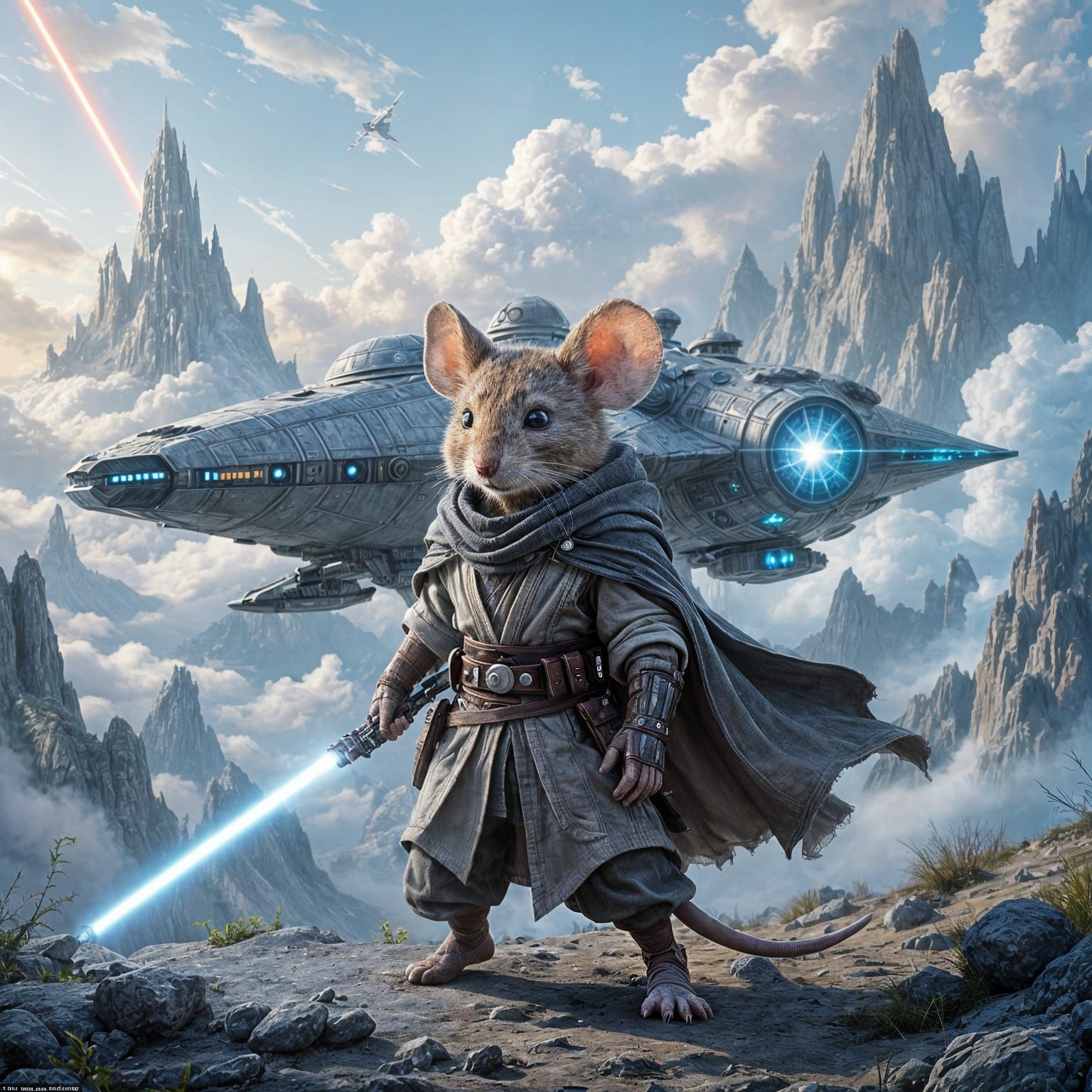 Mouse Jedi Master on Alien Planet, Ethereal Fantasy