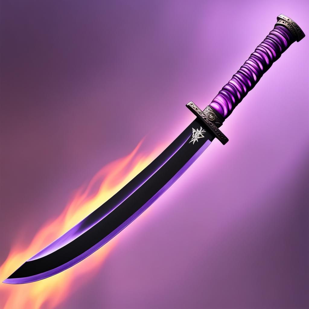 Wakizashi Sword Ablaze with Purple Flames