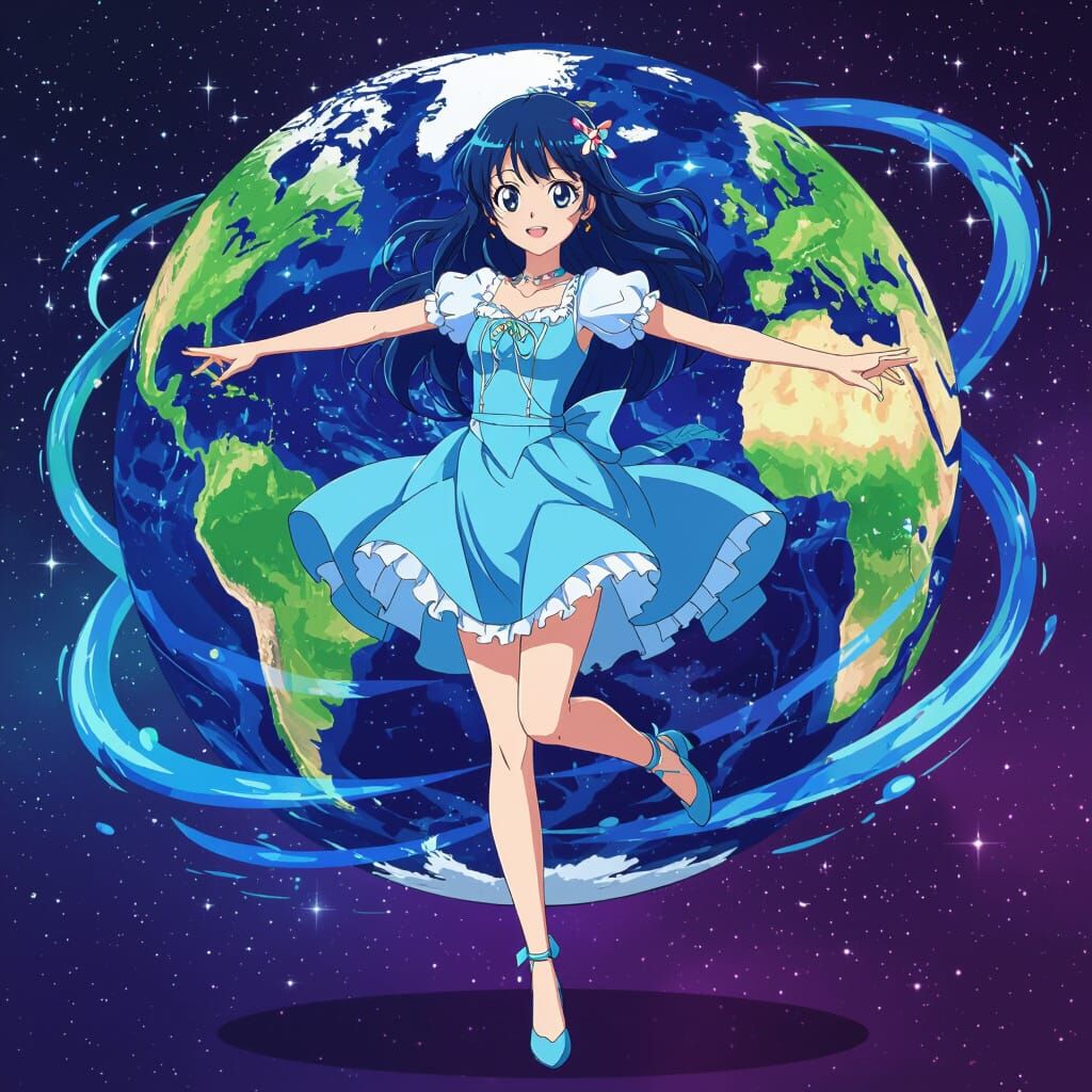 Anime Globe Girl in Dynamic 1D Style