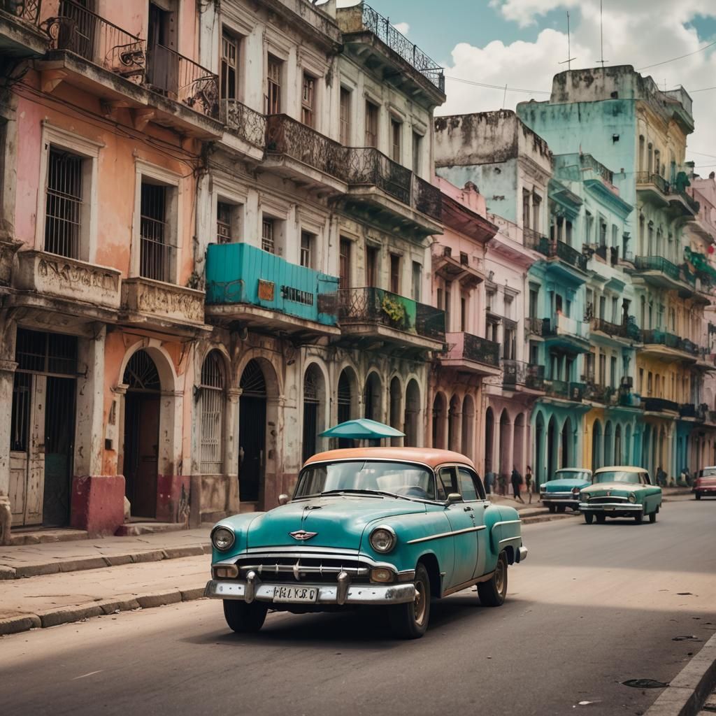 Vintage Car in Colorful Cuban Street Photography