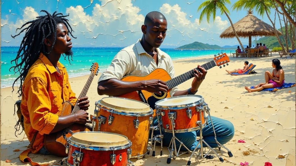 Musician Trio on Kokomo Beach Oil Painting